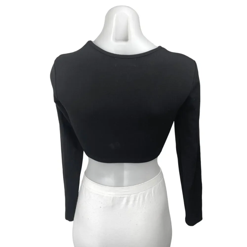 Edikted Women's Black Cutout Crewneck Long Sleeve Knit Crop Sweater Top Size XS